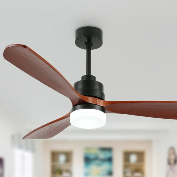 Oaks Aura 52 inch Indoor Reversible Solid Wood Ceiling Fan Remote 3-Color 6-Speed LED Light Fixture for Dining Room, Living Room