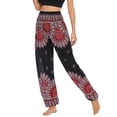 thumbnail image 4 of SWSMCLT Women's Boho Yoga Pant Smocked Waist Hippie Bohemian Thai Indian Pants with Pocket Cinched Bottom Elastic Waist High Waisted Floral Sunflower Printed Black One Size, 4 of 5