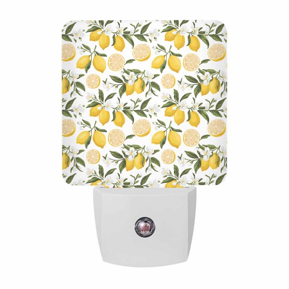 Night Lights Plug into Wall, Summer Lemon LED Night Light with Dusk to Dawn Sensor, Modern Green Botanical Leave Decorative Nightlight for Hallway Bathroom Kitchen