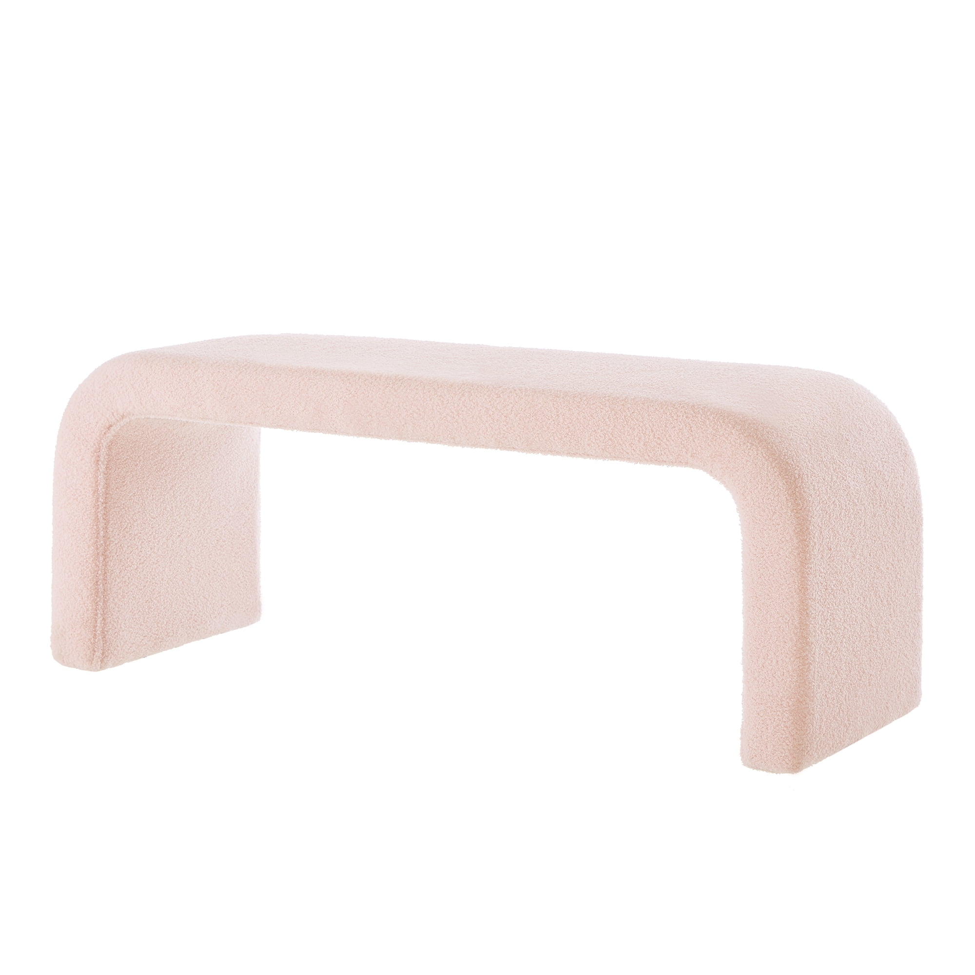 Aukfa 3-Piece U-Shaped Teddy Ottoman Bench Set, Upholstered End of Bed Bench, 2 Stools, No Assembly Required,Pink