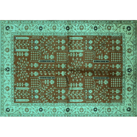 Ahgly Company Indoor Rectangle Oriental Turquoise Blue Industrial Area Rugs, 3' x 5'