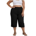 thumbnail image 2 of Axiiglly Plus Size Capris for Women Smocked Waist Relaxed Fit Stretch Pull On Capri Pants with Pockets 2026, L-5XL, 2 of 8