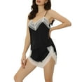 thumbnail image 4 of Unique Bargains Womens Sleepwear Lace Trim Satin Lingerie Cami with Shorts Pajama Set, 4 of 5