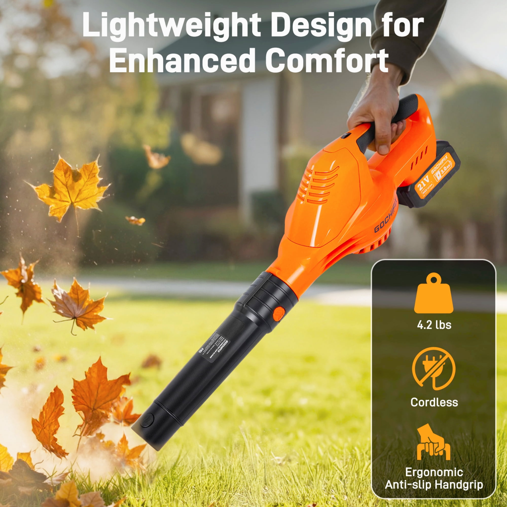 Leaf Blower,GOCHIFIX 320CFM/150MPH Electric Cordless Leaf Blower with 2PCS Batteries and Charger,16500 RPM Lightweight Grass Blower for Patio Cleaning,Lawn Care