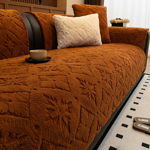 XmhyTop-A 1 Piece 70*70cm Brown Furry Couch Cover - Plush Sofa Slipcover, Non-slip Sectional Couch Cover, Pet Furniture Protector, Furry Fluffy Sofa Slipcovers