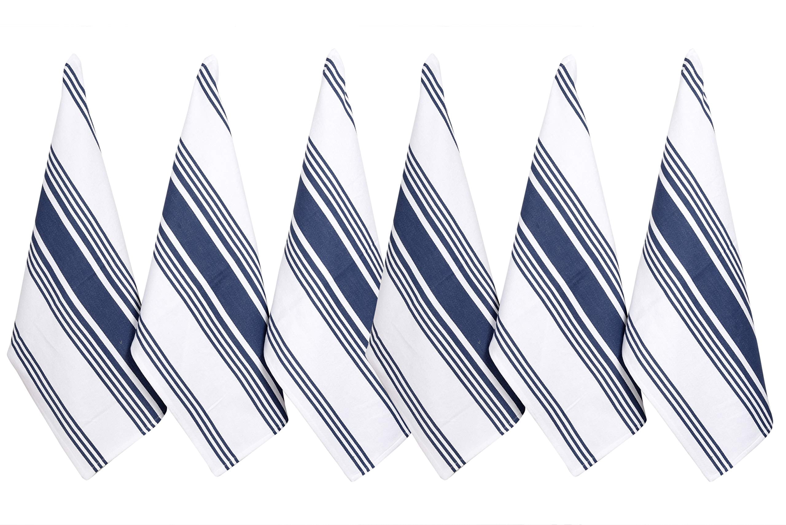 Urban Villa Kitchen Towels 100% Cotton Pack of 6, Highly Absorbent Quick Drying Super Soft Premium Dish Towels for Kitchen with Hanging Loop Hand & Tea Towels - 20x30 Inch, (Blue & White, Striped)