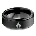 thumbnail image 2 of Tungsten Hot Fire Flame Emblem Band Ring 8mm Men Women Comfort Fit Black Step Bevel Edge Brushed Polished, 2 of 4