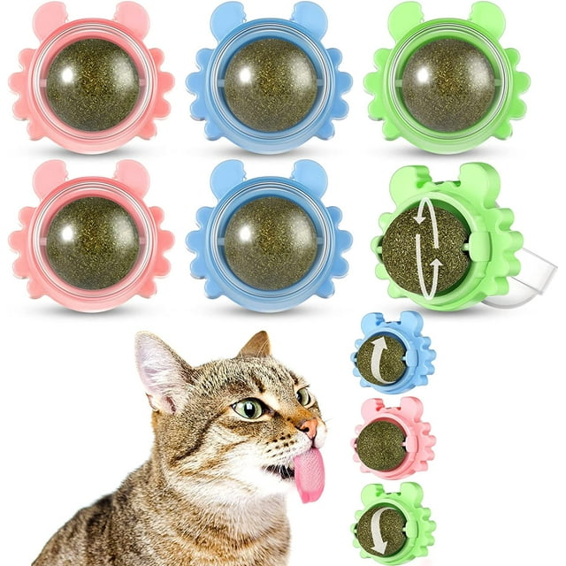 6 Piezas de Juguetes Comestibles para Gatos con Hierba Gatera, Bola para Lamer Gatos, Limpieza de Dientes, Juguetes con Hierba Gatera para Gatos, Bola Giratoria para Lamer Gatos, Rodillo de Pared para Decoración de Pared Interior de Gatos y Mascotas Rojo Verde