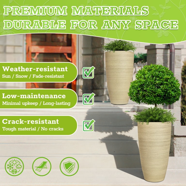 2-Pack 21-Inch Tall Ribbed Plant Pots with Drainage photo 7