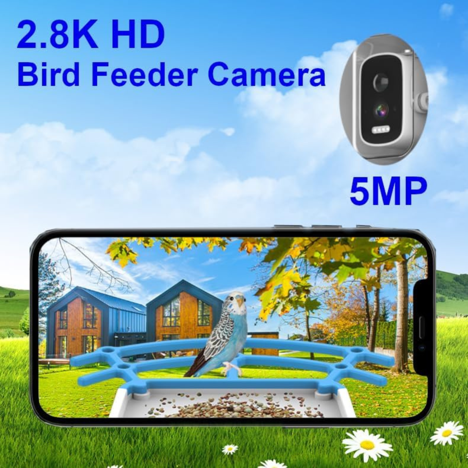 Bird Feeder with 5MP HD Camera & Solar Panel AI Bird Species Identification Smart Bird House - Live View Auto Capture Video for Backyard - Gifts for Bird Lovers