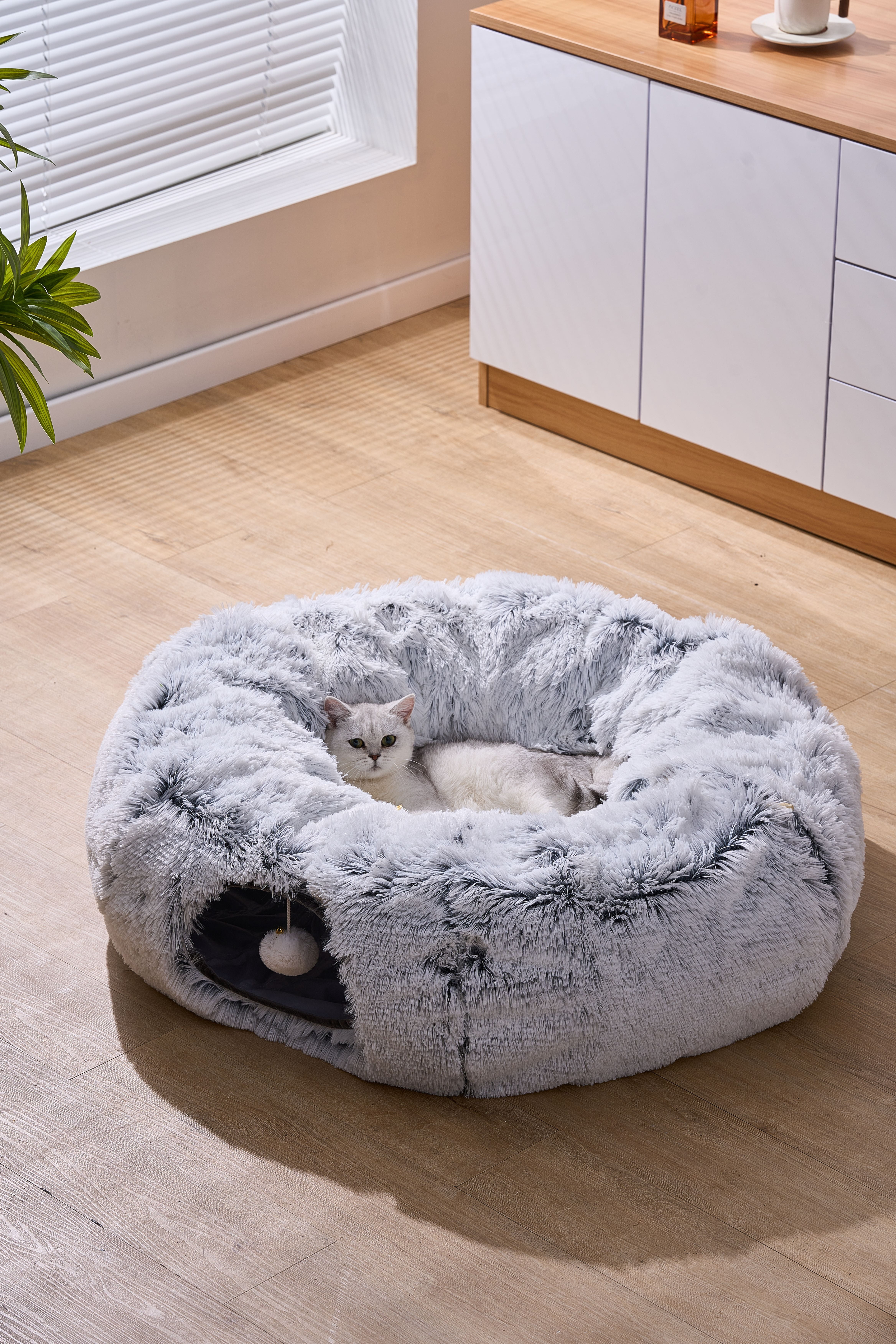PetPals Fluffy 2-in-1 Cat Tunnel with Cat Bed & Toy-Khione
