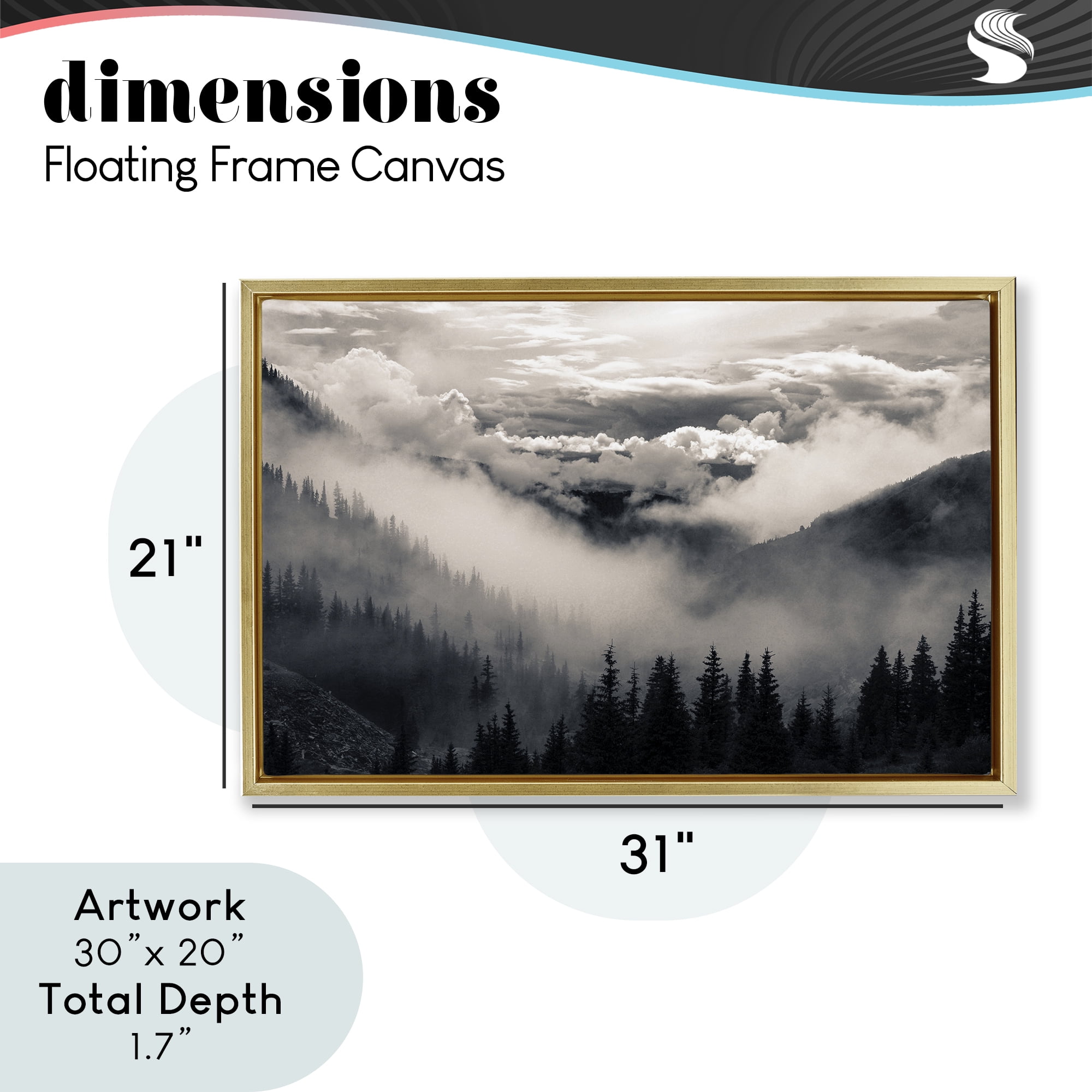 Billowing Fog Atmosphere Gold Framed Floater Canvas Wall Art, design by Decent Exposures