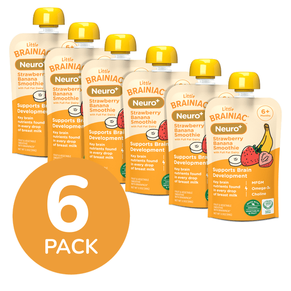 Little Brainiac Neuro  Smoothie Baby Food Pouch with Omega-3s, Strawberry Banana, 3.5oz, 6ct