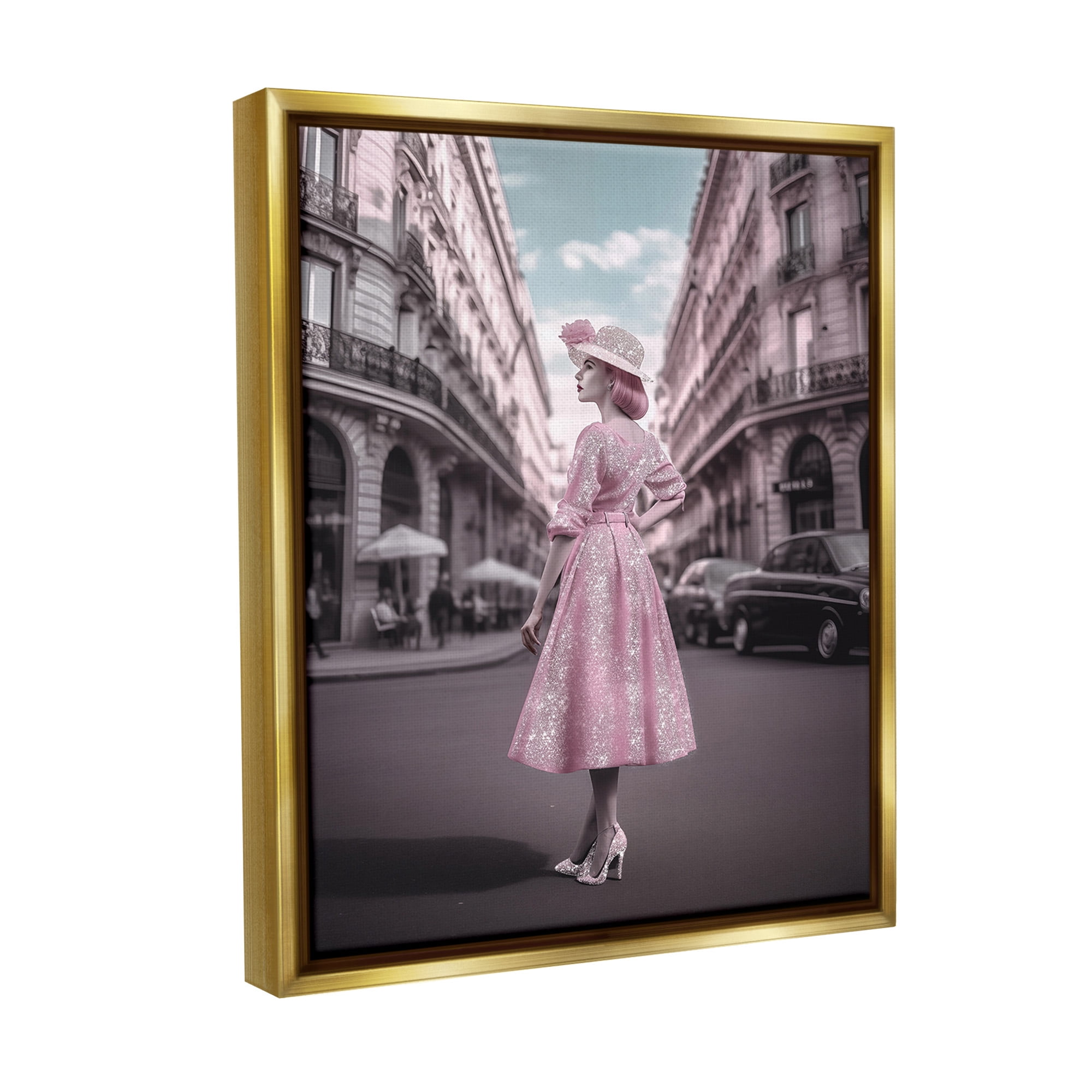 Stupell Industries Vintage Fashion in City Travel & Places Painting Gold Floater Framed Canvas Art Print Wall Art, 25 x 31