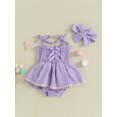 thumbnail image 3 of Yunliwuli Baby Girl 2Pcs Summer Outfits Sleeveless Bow Front Smocked Romper Dress with Headband Set Infant Clothes, 3 of 9
