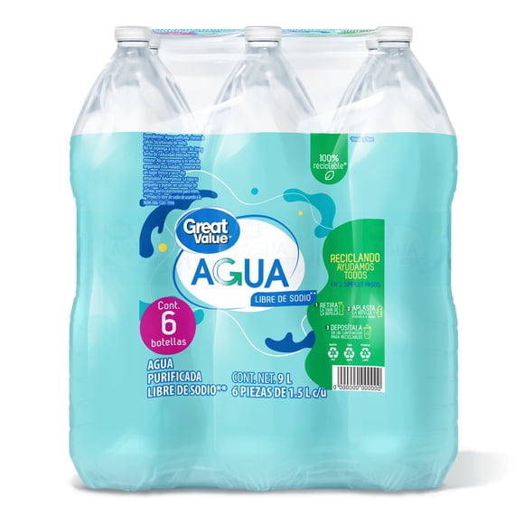 Agua natural Great Value 6 pack de 1.5 l c/u