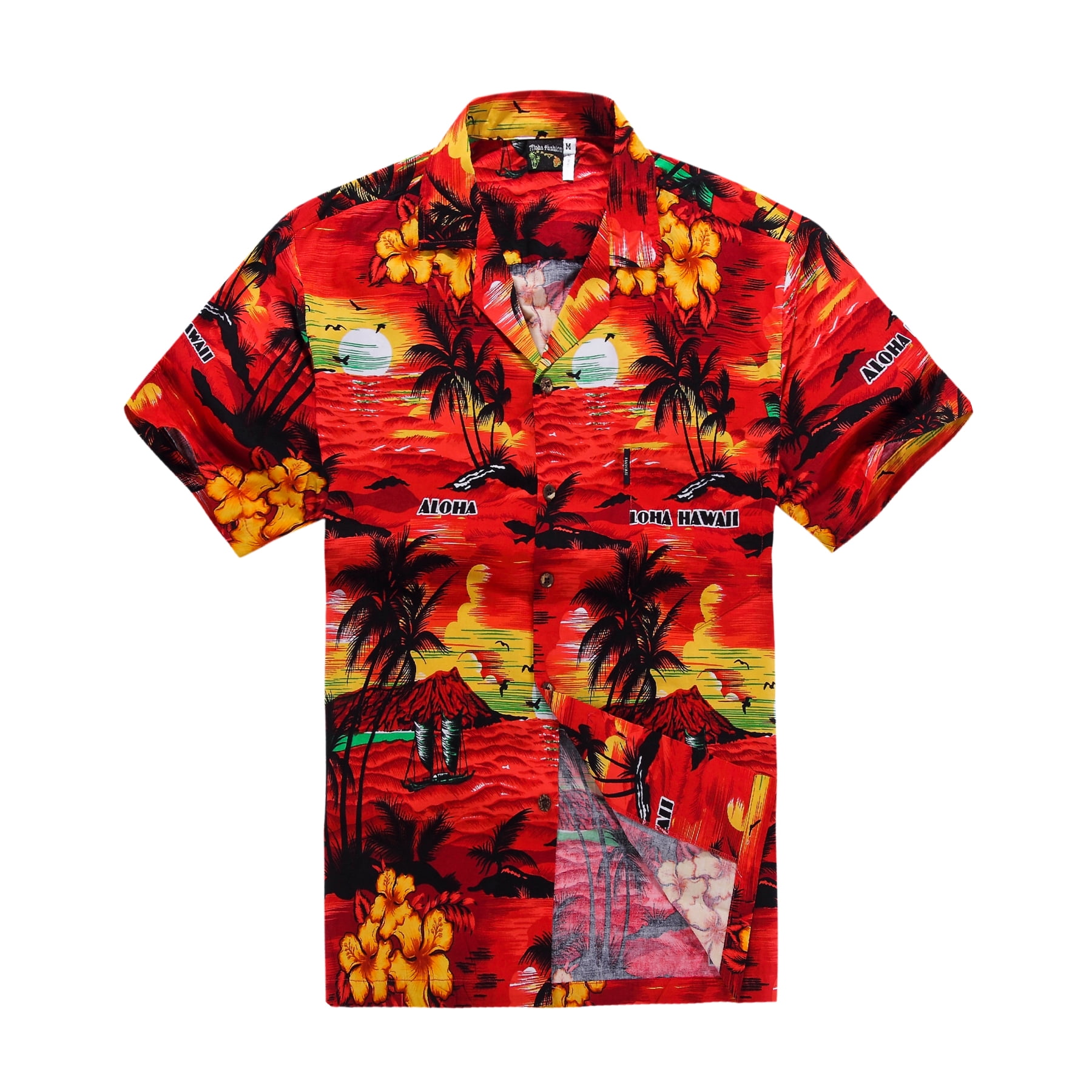 Hawaiian Shirt Aloha Shirt in Red Sunset Science View - Walmart.com