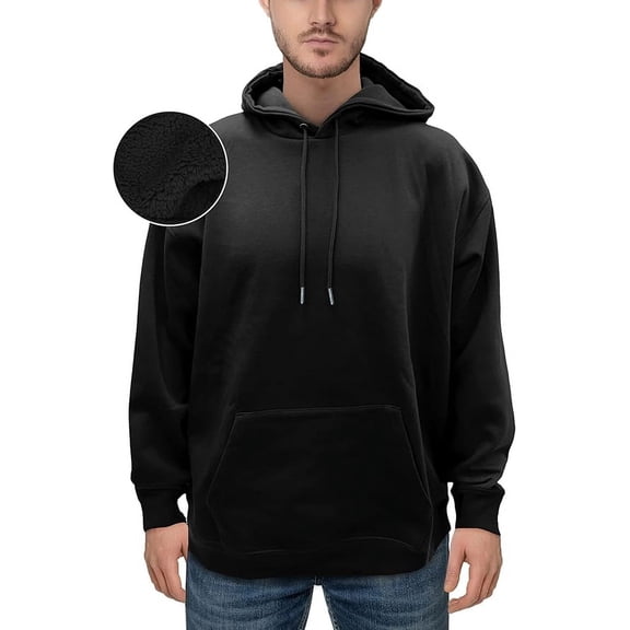 Elegant Comfort Sherpa-Lined Fleece Cotton Men's Hoodie, Soft & Breathable Midweight Pullover Sweatshirt, Casual Hooded Sweatshirt for Men,Small, Black