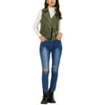 thumbnail image 2 of INSPIRE CHIC Women's Casual Faux Suede Sleeveless Short Biker Vest Jacket XL Army Green, 2 of 7