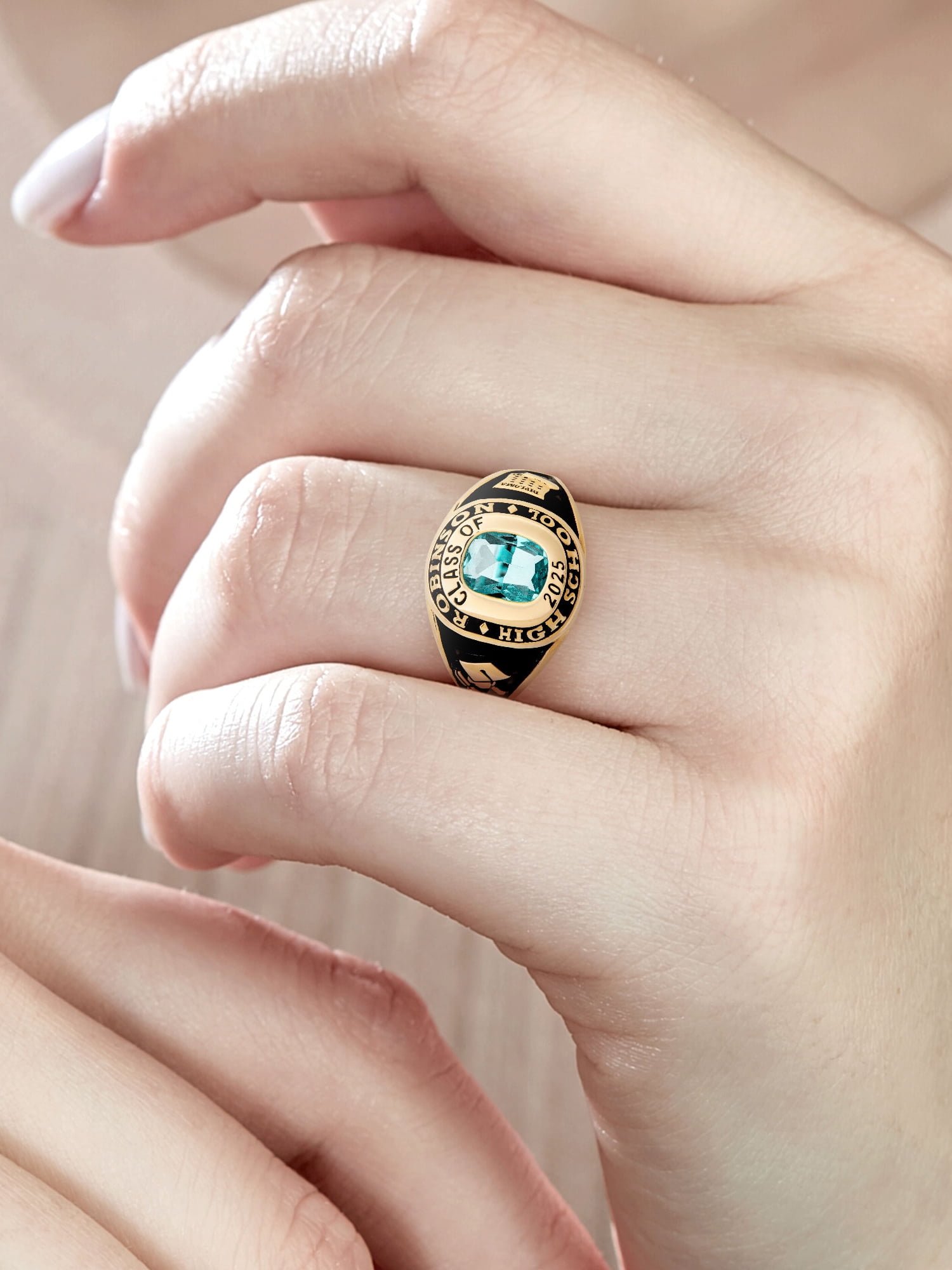 Order Now for 2025 Graduation, Freestyle Women's Cushion Birthstone Class Ring, Personalized, High School or College