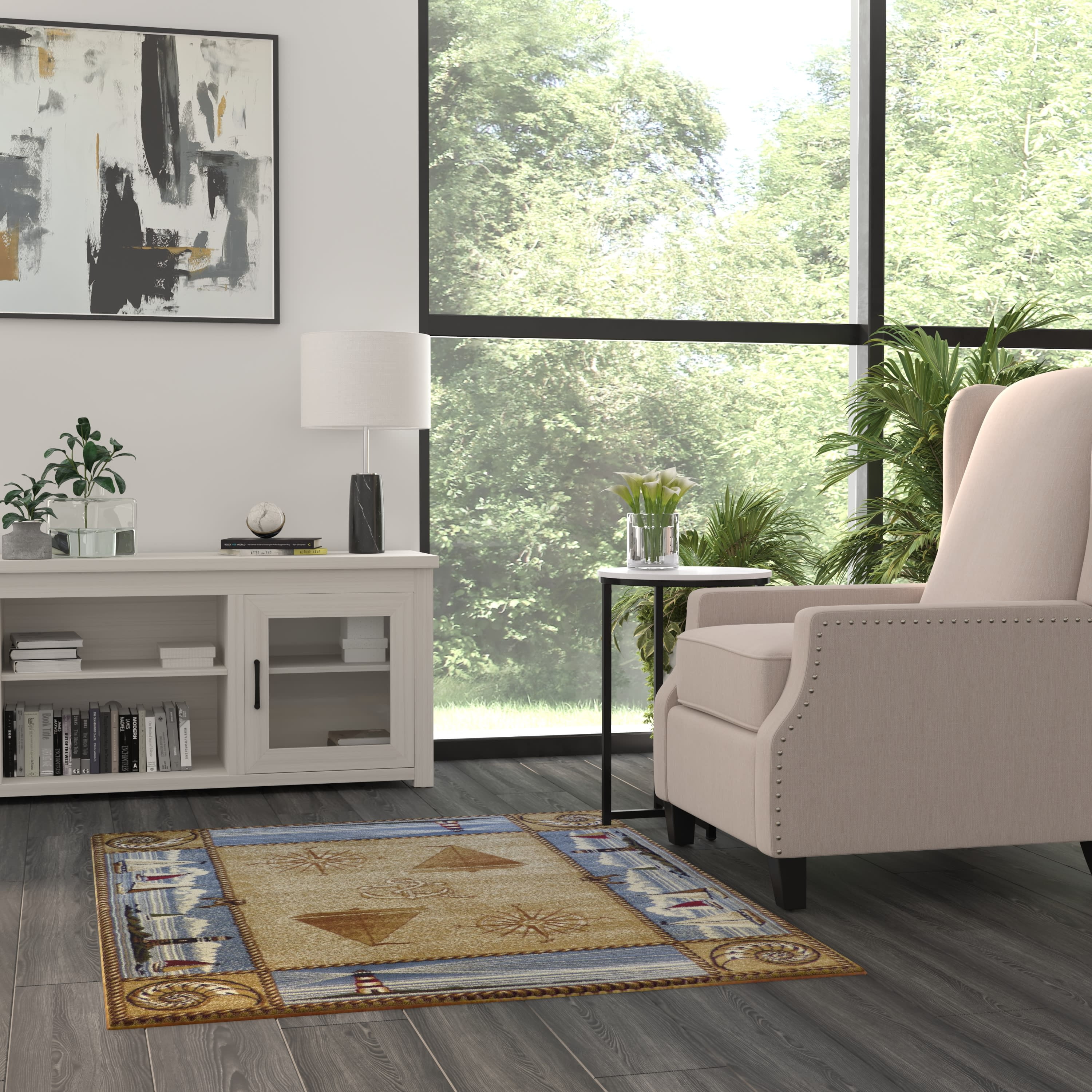 Masada Rugs Area Rug Nautical Scene (3 Feet 10 Inch X 5 Feet 1 Inch