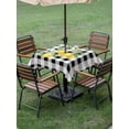 thumbnail image 4 of Outdoor Tablecloth with Umbrella Hole for Patio/Picnic/Party/Camping, Summer Lemons Waterproof Table Cloth Square Cover Washable, White Black Plaid Farmhouse Tropical Fruits (60"x 60"), 4 of 9
