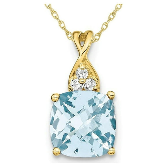 1.70 Carat (Ctw) Clear-Light Aquamarine Pendant Necklace in 14K Yellow Gold with Chain for Women
