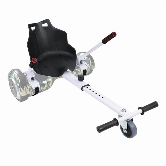 Floseru White Hoverboard Kart Seat, Conversion Kit for 6.5/8/10 Inch Hoverboards, 360° Front Steering Wheel, Adjustable 77-88cm, Ergonomic Foam Handles, 30 x 15 Inch