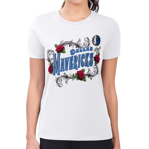 Women's G-III 4Her by Carl Banks White Dallas Mavericks Super-Slim Fit Lightweight Roses Crew Neck T-Shirt