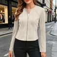 thumbnail image 2 of LEAVINGSUO Womens Open Front Cardigan Coat Solid Color Zip-Up Long Sleeve Jacket With Crew Neck And Sculpted Seams Casual Outerwear Beige XL, 2 of 8
