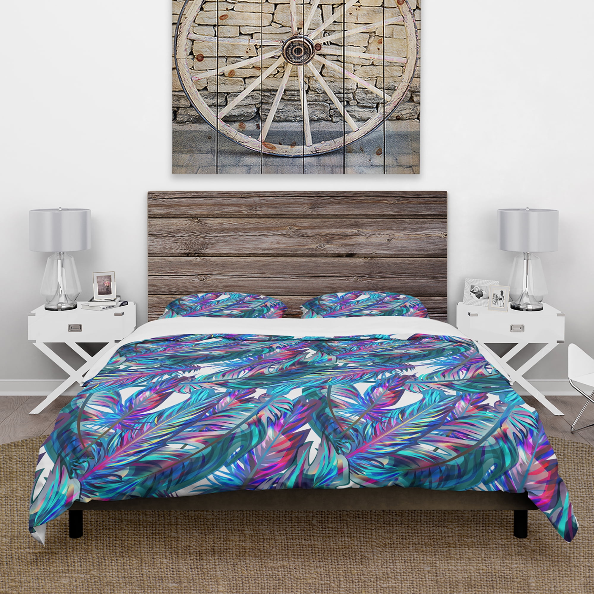 Designart 'Blue Tropical Leaves' Tropical Duvet Cover Set