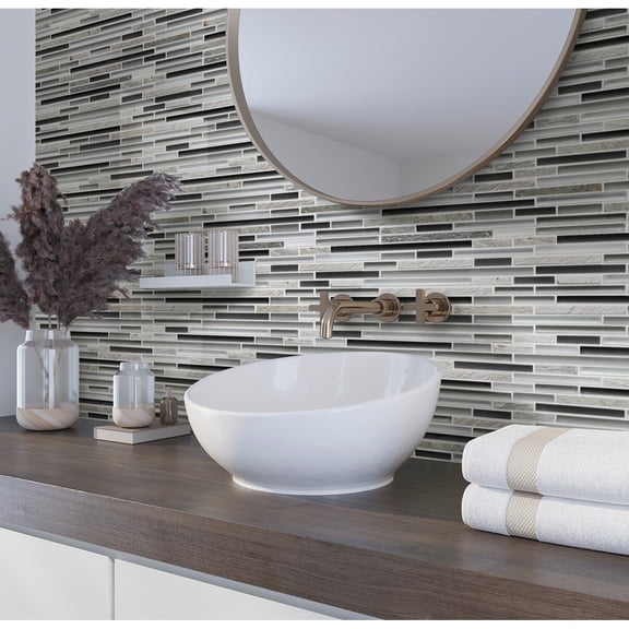 Apollo Tile 5 pack 11.8-in x 11.8-in Waterfall Gray and Black Glass and Stone Mosaic Tile (4.83 Sq ft/case)