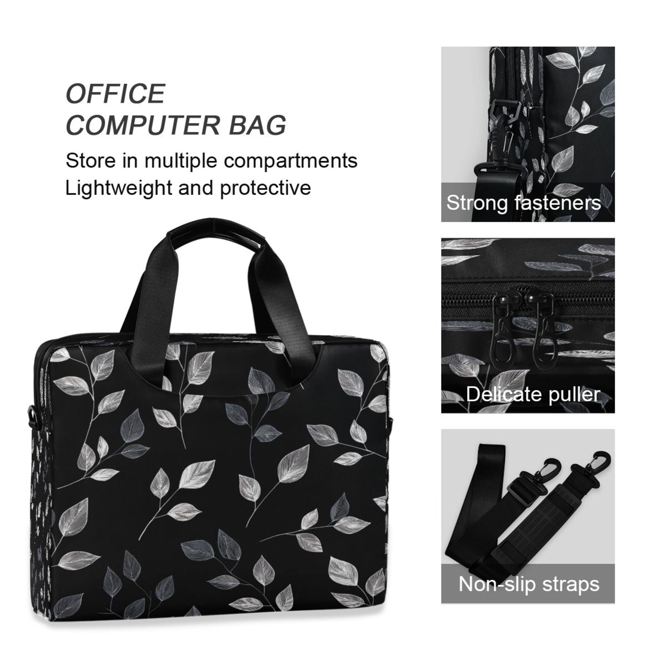 Laptop Bag Laptop Briefcase 15.7 x 3 x 11.8 Inches Laptop Bag Briefcases Laptop Storage Travel Laptop Bag Work Laptop Bag Black Leaves