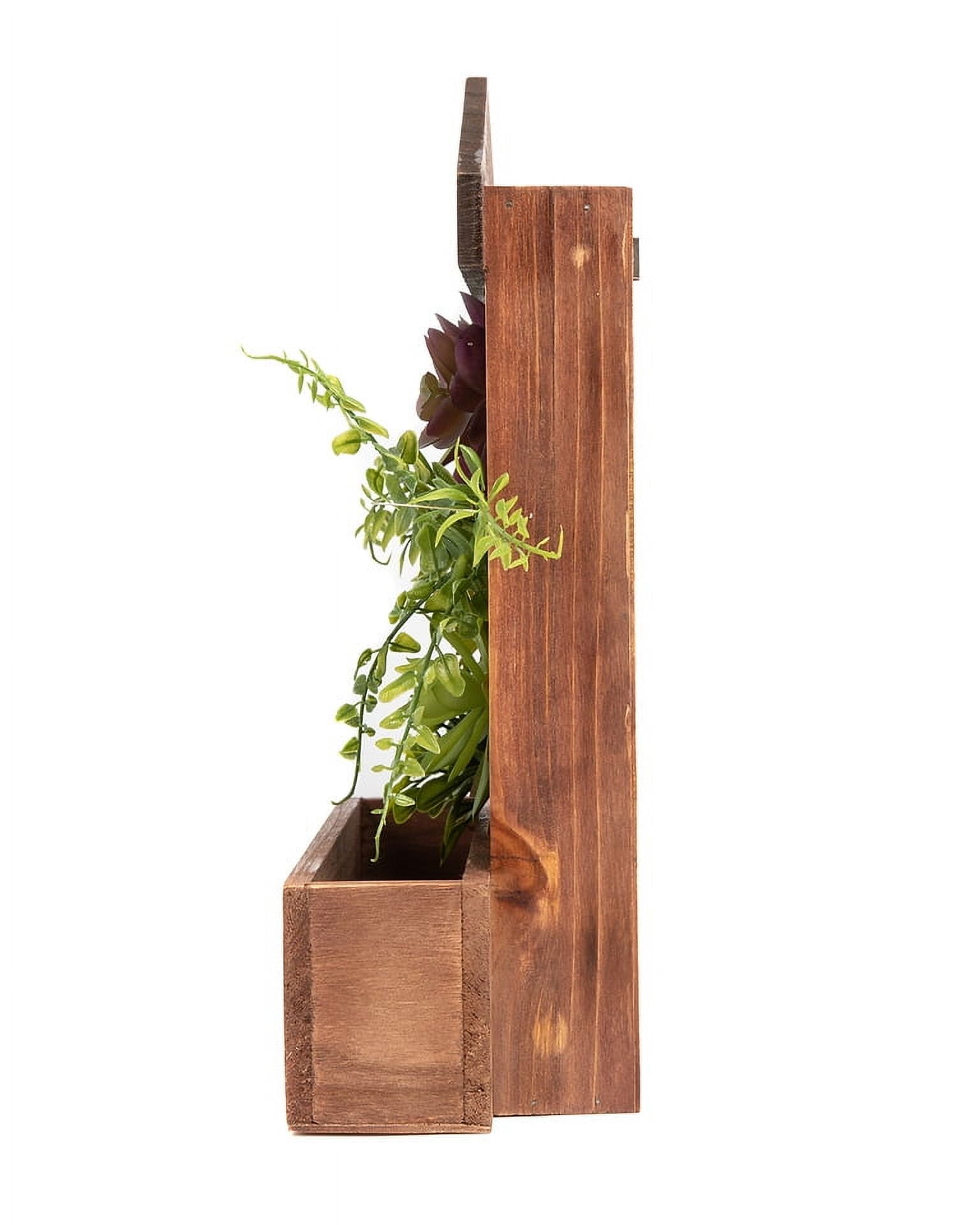 K-Cliffs 3D Wooden House Shape Frame with Faux Succulents and 3 Key Hooks, Wall Arrangement, Brown