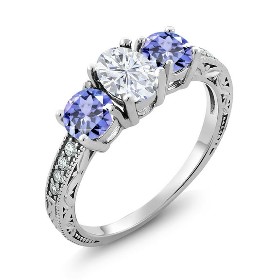 Gem Stone King 925 Sterling Silver Blue Tanzanite Ring Set with Moissanite (1.94 Cttw) (Size 8)