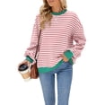 thumbnail image 2 of Deago Women Oversized Striped Color Block Long Sleeve Crew Neck Sweatshirt Casual Loose Pullover Y2K Shirt Top, 2 of 8