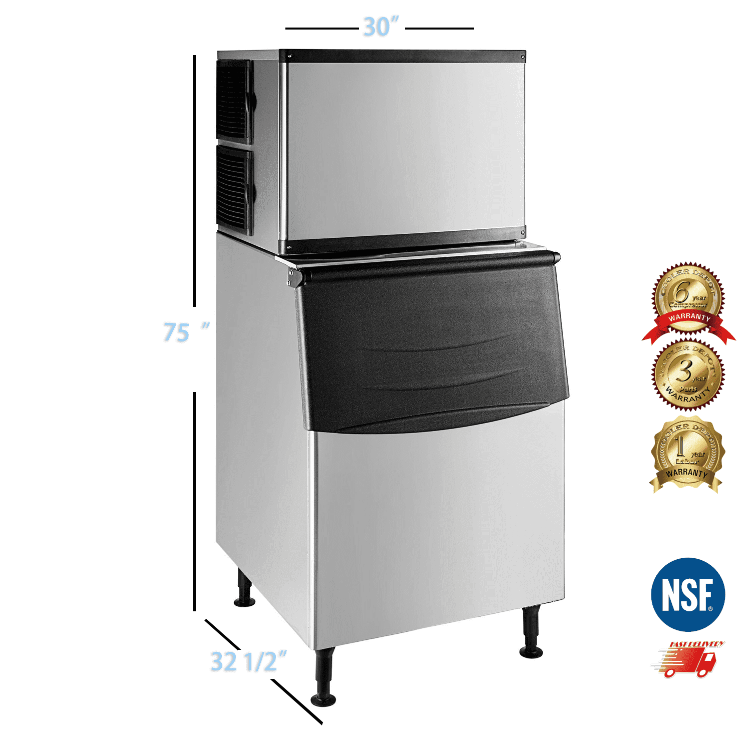 Cooler Depot 1000 lb/Day Commercial Ice Maker Machine, Stainless Steel Freestanding Ice Machine for Restaurant, Bar & Hotel, ETL Certified