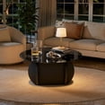 thumbnail image 4 of Hawsaiy Round Glass Coffee Table with Tempered Glass Top and Wood Base, Modern 30" Small Coffee Table for Living Room, Apartment, Office, Minimalist Center Table, Black, 4 of 9