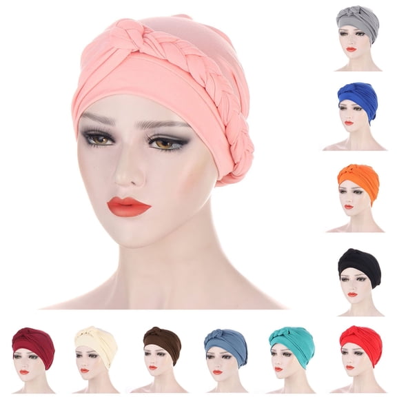 Turbans for Women LSQii Pre-Tied Twisted Hat African Head Wraps Headscarf Beanie Soft Stretchy Knit Headwrap Chemo Cap for Daily Wear Braid Hair Cover, Pink