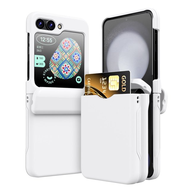 Luxury Solid Color Wallet Card Slot Case for Samsung Galaxy Z Flip 3 4 5 6 Slim Matte PC Hinge Protection ZFlip6 ZFlip5 Cover WHITE For Samsung Z Flip 5