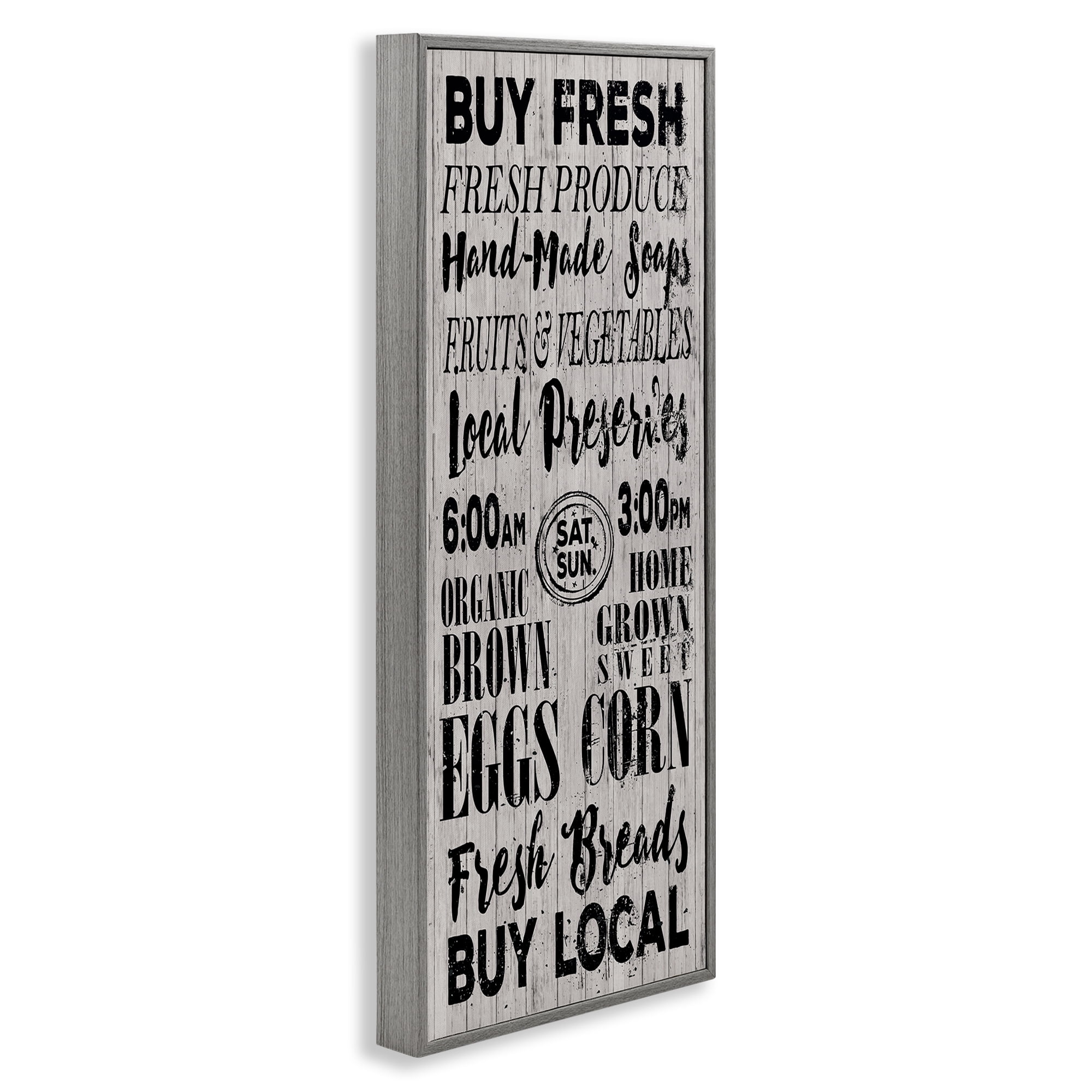 Stupell Industries Buy Farm Fresh Typography Painting Gray Framed Art Print Wall Art, 10 x 24