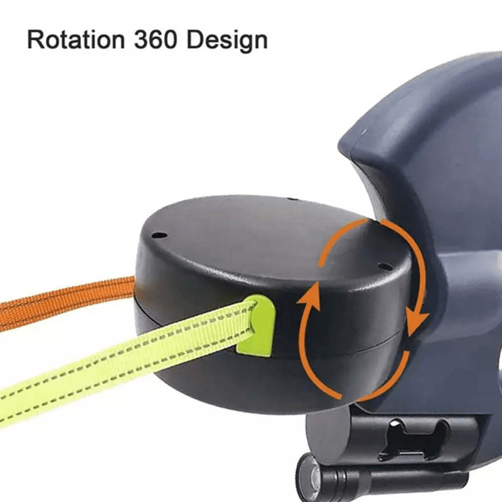 Two Dog Reflective Retractable Pet Leash Ropes – 360 Degree Zero Tangle - Two Dogs Each up to 50 lbs, Reflective Orange and Green Leads, Dual Locking, Auto Retractable with Flashlight