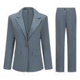 thumbnail image 3 of Women's 2 Piece Business Suit Set Lapel Single-breasted Polyester Suit Jacket With Straight Trousers, 3 of 5