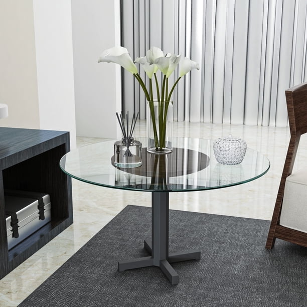 LANTRO JS 24" Inch Round Tempered Glass Table Top Clear Glass 1, 4