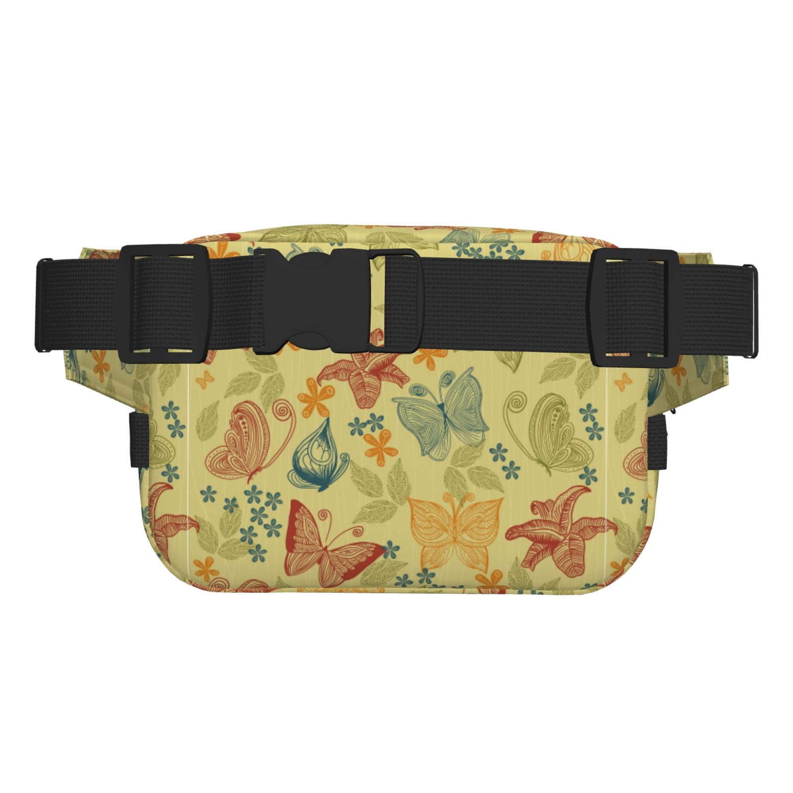 Picia Floral with Butterflies Print Square Double-Layer Waist Bag Mini Adjustable Waist Belt Bag Exercise Running Travel Hiking