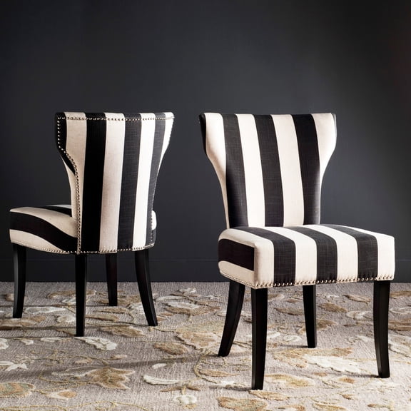 Safavieh Haver Faded Black and White Striped Dining Chairs (Set of 2) - 22.8" W x 25.8" D x 37" H