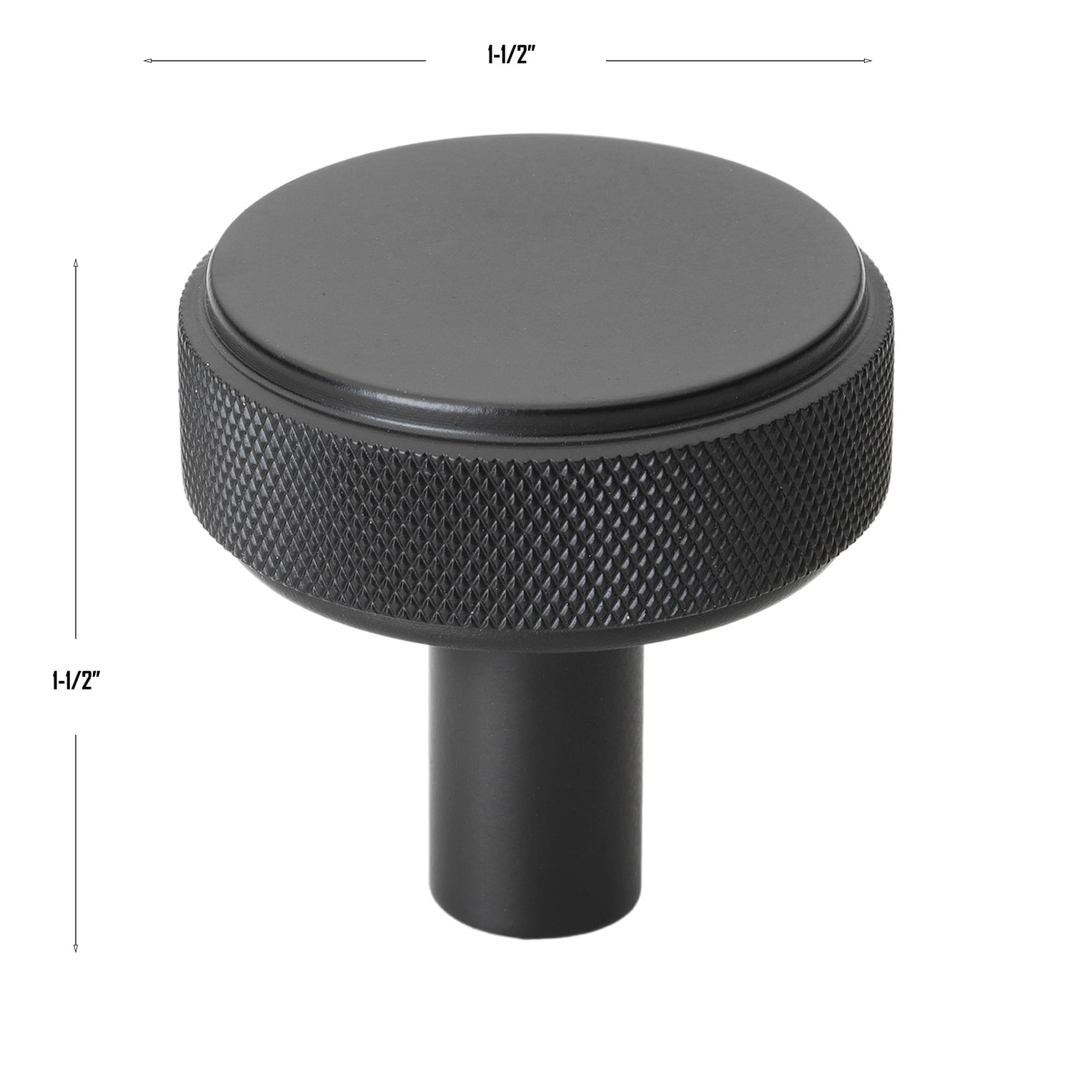 GlideRite 1-1/2 in. Solid Round Knurled Cabinet Knob, Matte Black - 5825-MB, 5 Pack