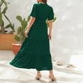 thumbnail image 4 of IROINNID Wedding Guest Dresses for Women Evening Night Party Dress Summer Short-sleeved V-neck High-waistband Bohemian Long Short-sleeved Dress Trendy Formal Dress,Green, 4 of 5