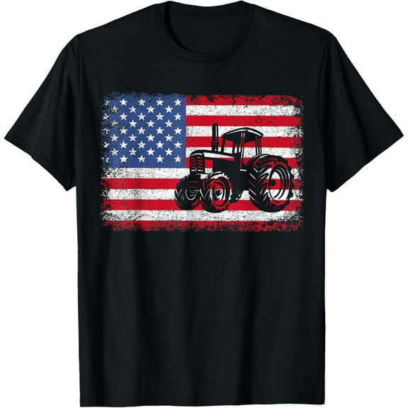 t-shirt Farm Tractors USA Flag Patriotic Farming Gift Men Women Boys T-Shirt.
