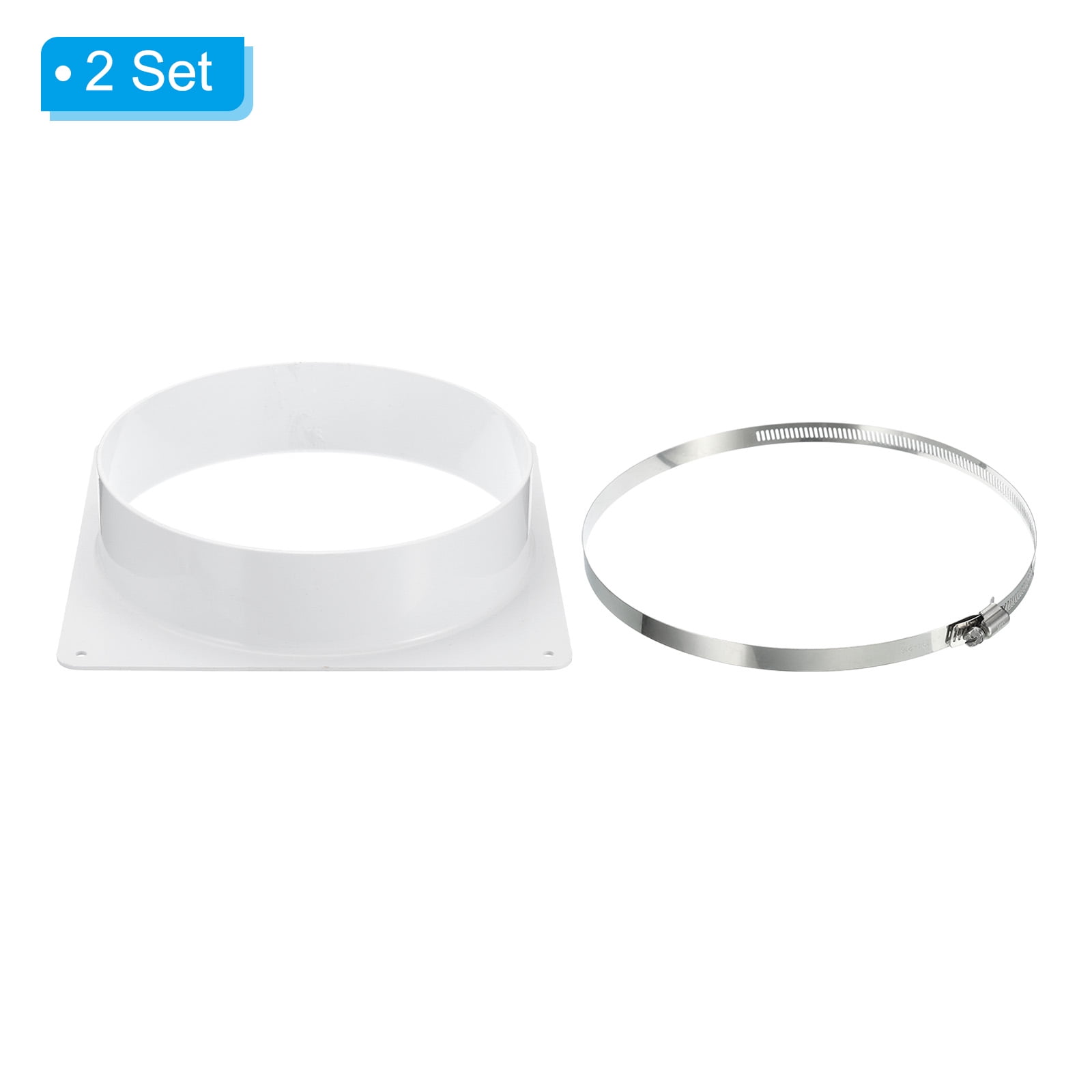 Uxcell 8" Duct Connector Flange 2 Pcs Dryer Vent Wall Plate Square to Round with Clamp for Air Cooling Ventilation White